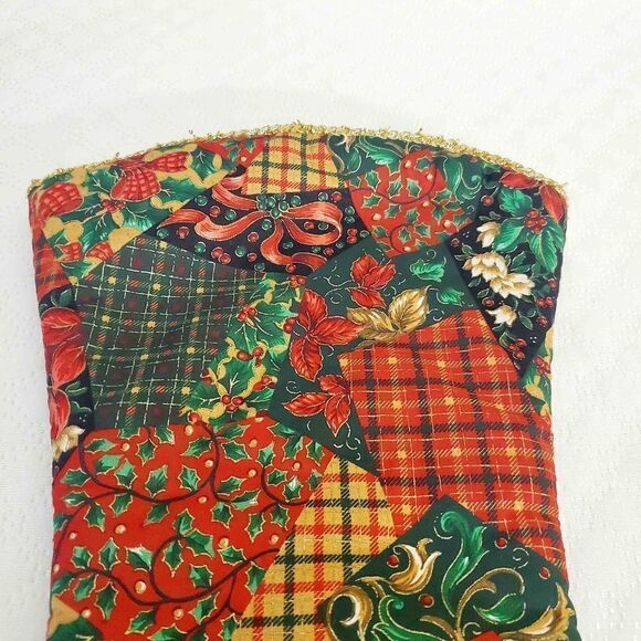 Vtg Quilted Multi-Print Christmas Stocking - Picture 2 of 8